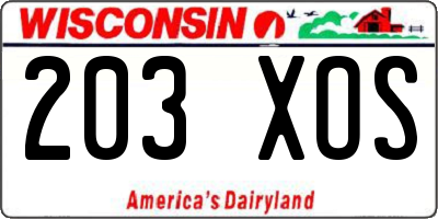 WI license plate 203XOS