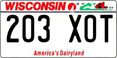 WI license plate 203XOT