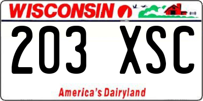 WI license plate 203XSC