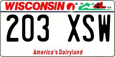 WI license plate 203XSW