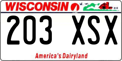 WI license plate 203XSX