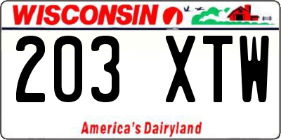 WI license plate 203XTW