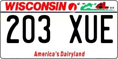 WI license plate 203XUE