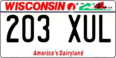 WI license plate 203XUL