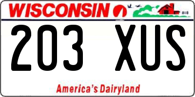 WI license plate 203XUS