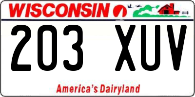 WI license plate 203XUV