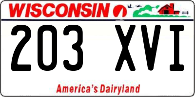 WI license plate 203XVI
