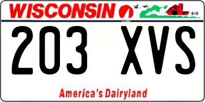 WI license plate 203XVS