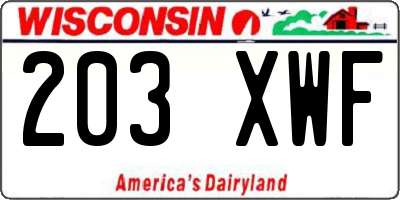 WI license plate 203XWF