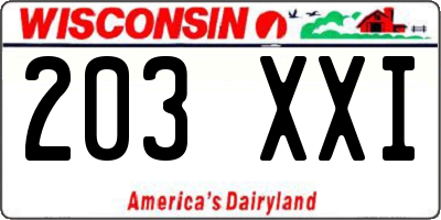 WI license plate 203XXI