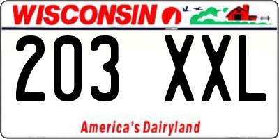 WI license plate 203XXL