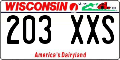 WI license plate 203XXS