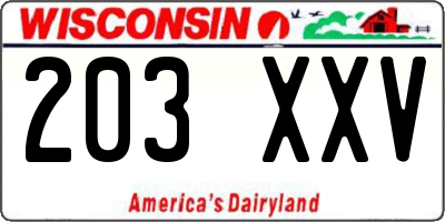 WI license plate 203XXV