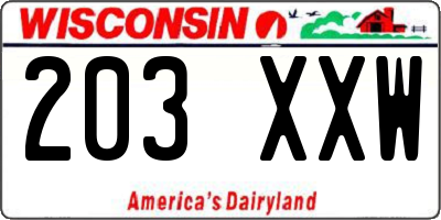 WI license plate 203XXW