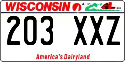 WI license plate 203XXZ