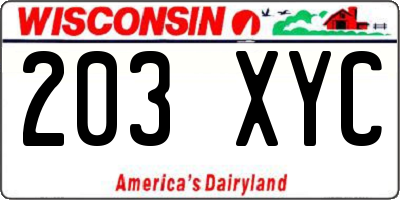 WI license plate 203XYC