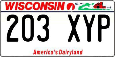 WI license plate 203XYP