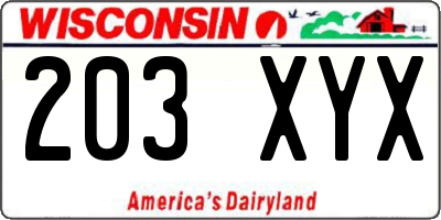 WI license plate 203XYX