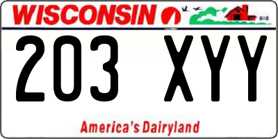 WI license plate 203XYY