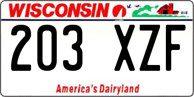 WI license plate 203XZF