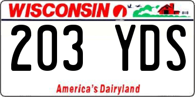 WI license plate 203YDS