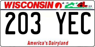 WI license plate 203YEC