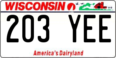 WI license plate 203YEE