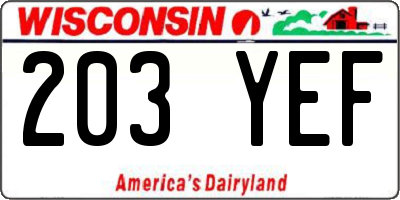 WI license plate 203YEF
