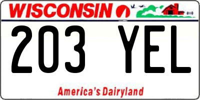 WI license plate 203YEL