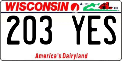 WI license plate 203YES