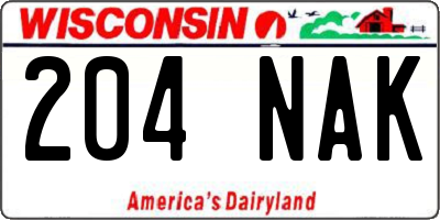 WI license plate 204NAK