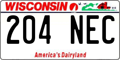 WI license plate 204NEC