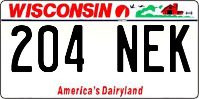 WI license plate 204NEK