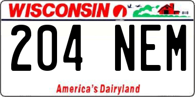 WI license plate 204NEM