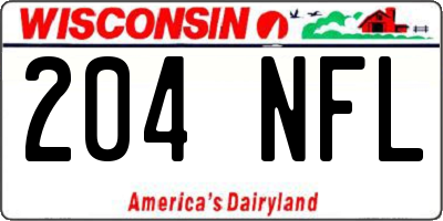 WI license plate 204NFL