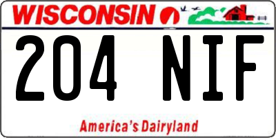 WI license plate 204NIF
