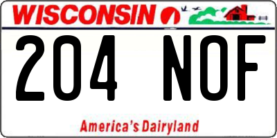 WI license plate 204NOF