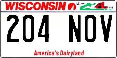 WI license plate 204NOV