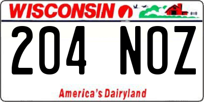 WI license plate 204NOZ