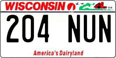 WI license plate 204NUN