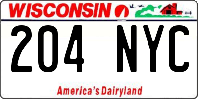 WI license plate 204NYC