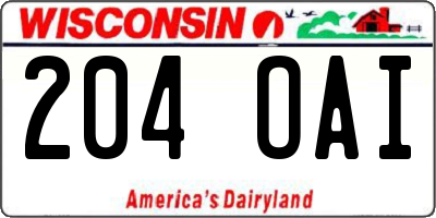 WI license plate 204OAI