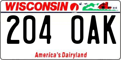 WI license plate 204OAK