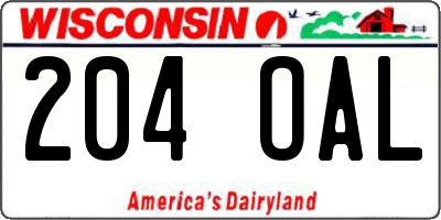 WI license plate 204OAL