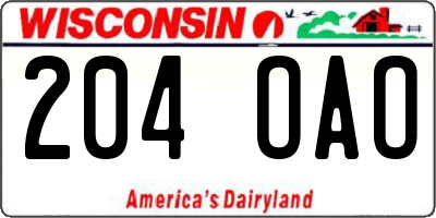 WI license plate 204OAO