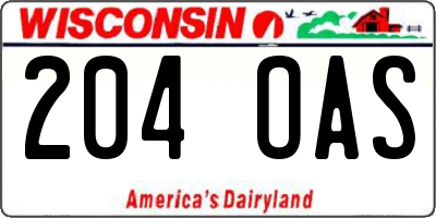 WI license plate 204OAS