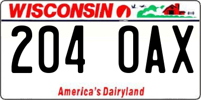 WI license plate 204OAX