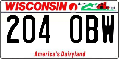WI license plate 204OBW