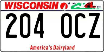 WI license plate 204OCZ