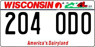 WI license plate 204ODO